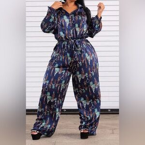 The Entertainer Satin Jumpsuit - Navy